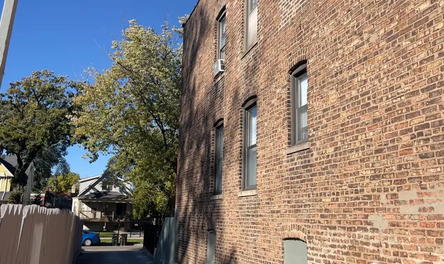 a city view with tall buildings