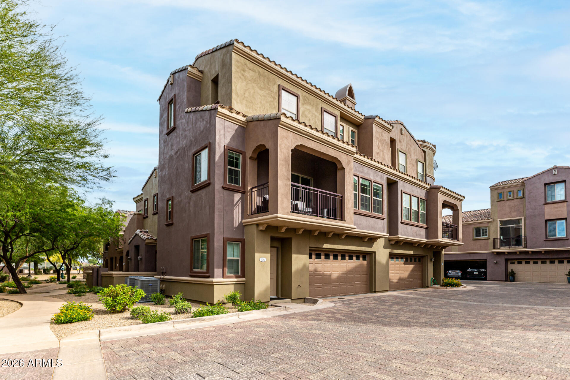 a front view of a multi story building