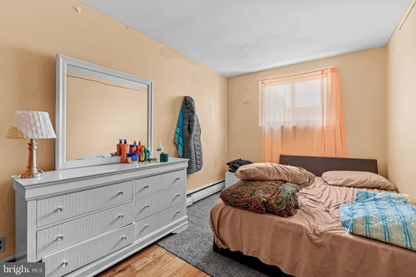 a bedroom with a bed and a dresser