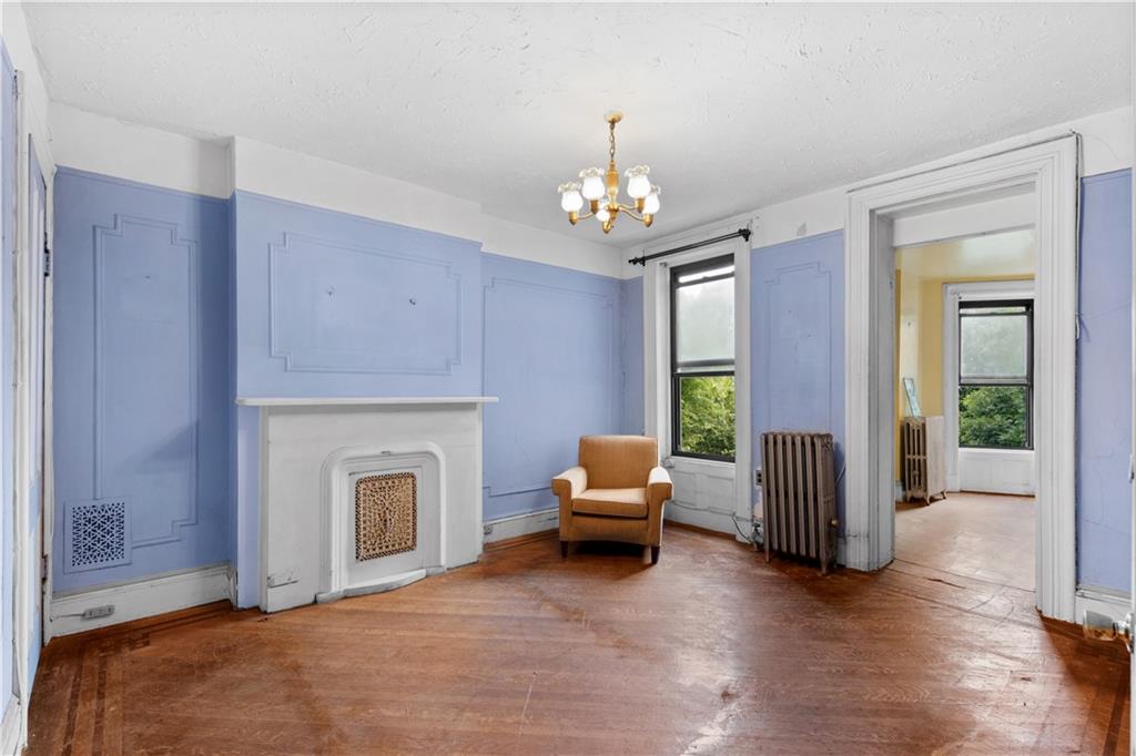484 Decatur Street Brooklyn, NY 11233 - Photo 18 of 23 a living room with furniture and a fireplace