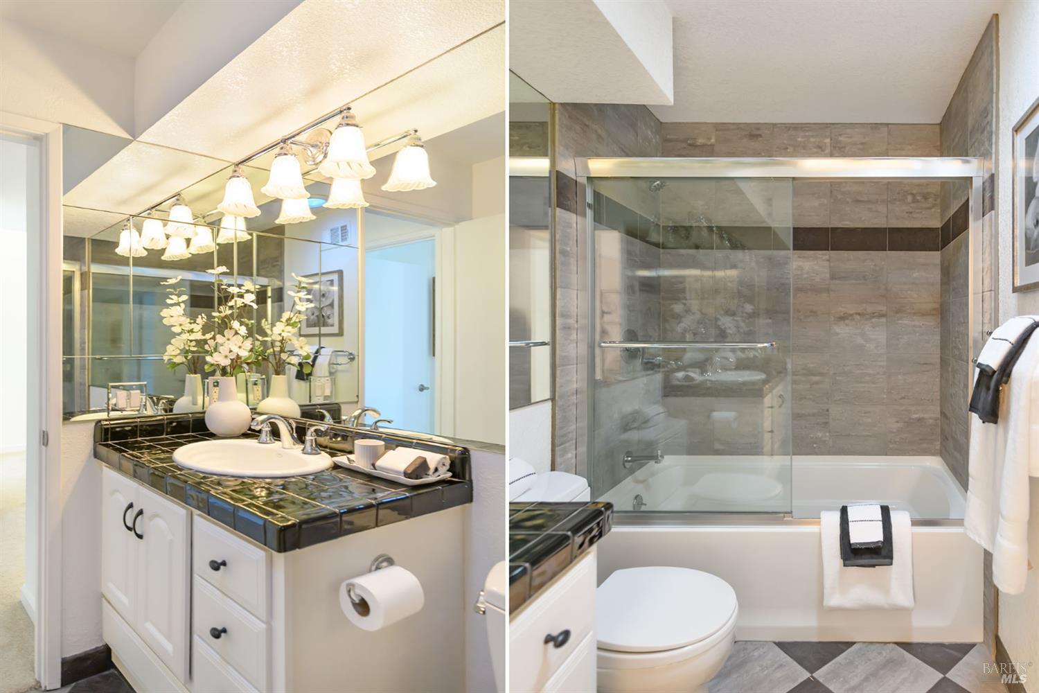 36 Schmidt Lane San Rafael, CA 94903 - Photo 23 of 31 a bathroom with a granite countertop sink toilet mirror and shower