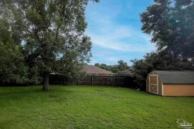 a view of a garden with a slide