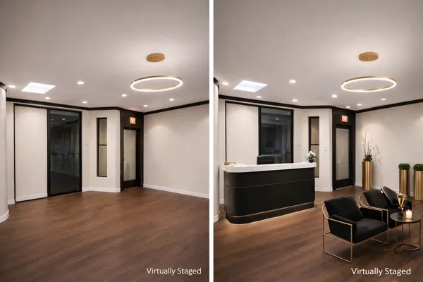 a view of kitchen with furniture and a window