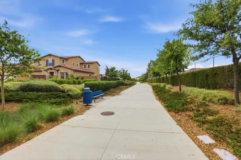 a view of a park with plants and a bench