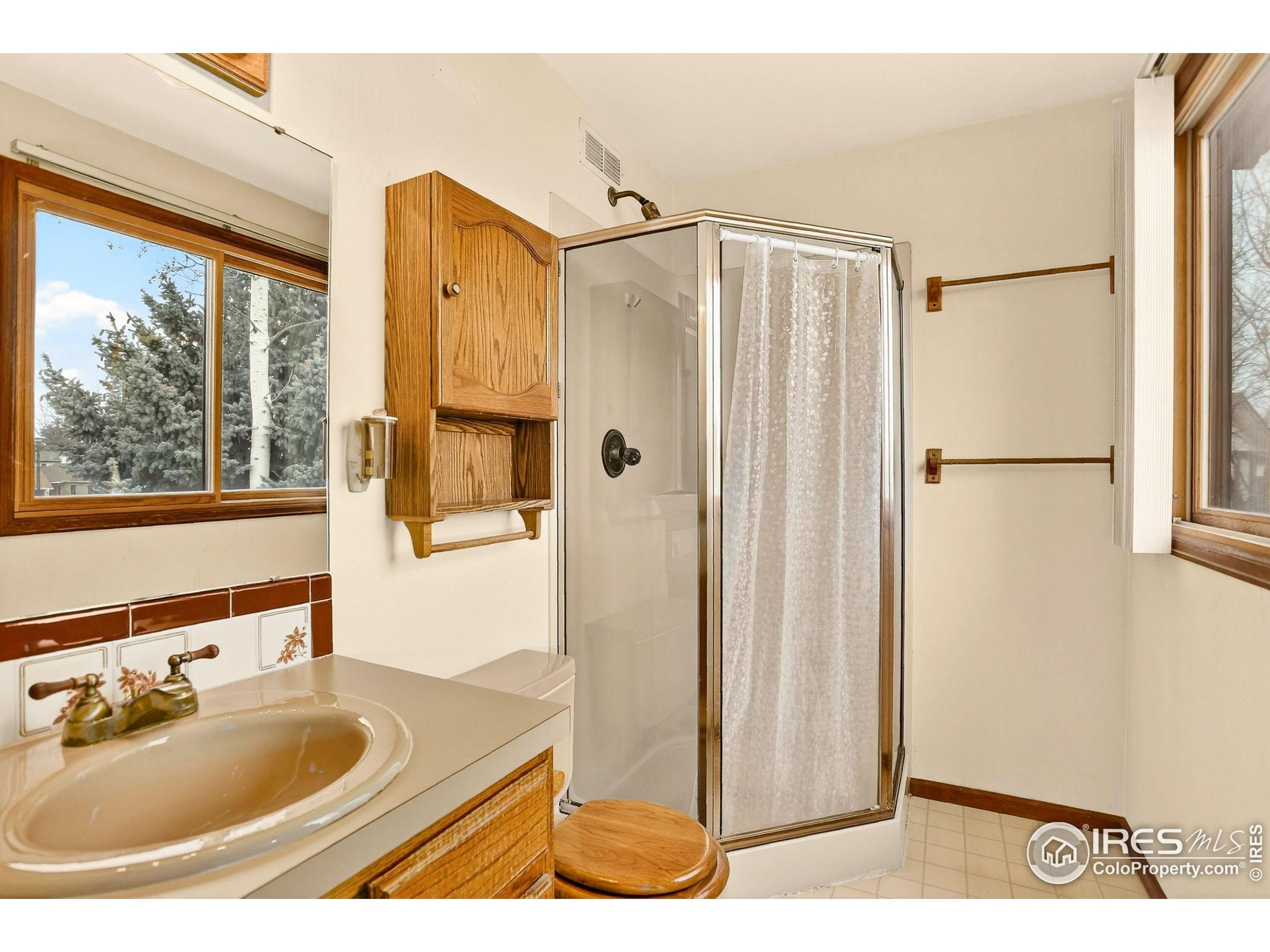 809 Jay Place Berthoud, CO 80513 - Photo 22 of 31 a bathroom with a sink a mirror and a shower