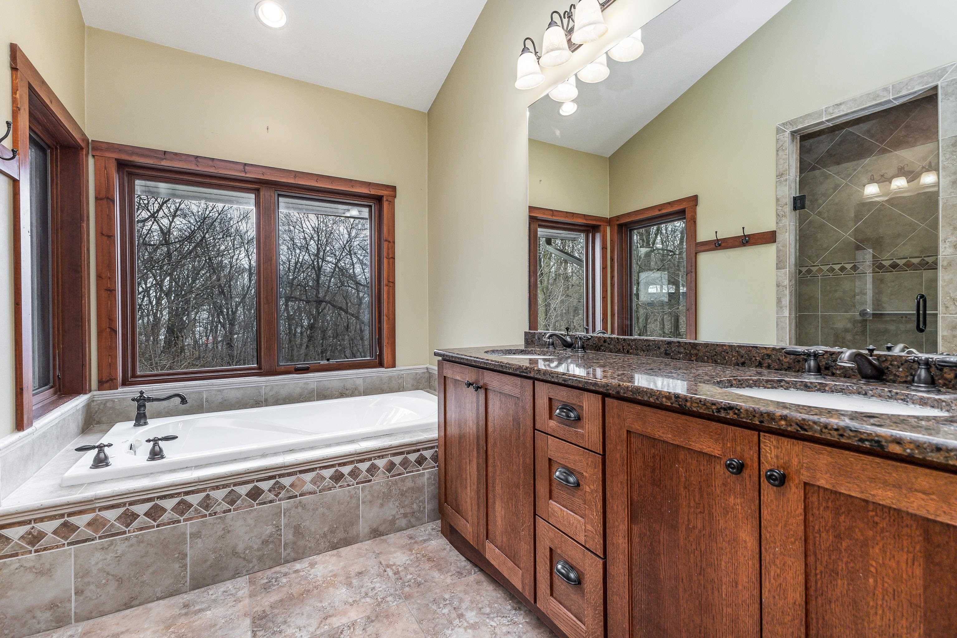 8616 Fisher Road Hanover, IL 61041 - Photo 36 of 74 a bathroom with a granite countertop tub sink and mirror