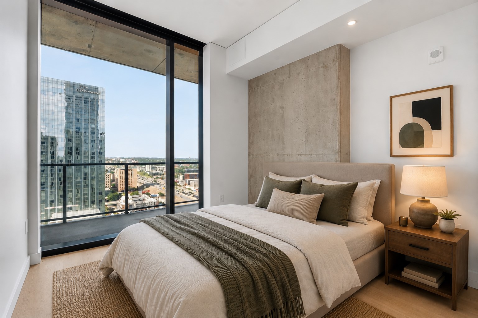 610 Davis Street, Unit 2508 Austin, TX 78701 - Photo 3 of 35 a bedroom with a large bed and a large window