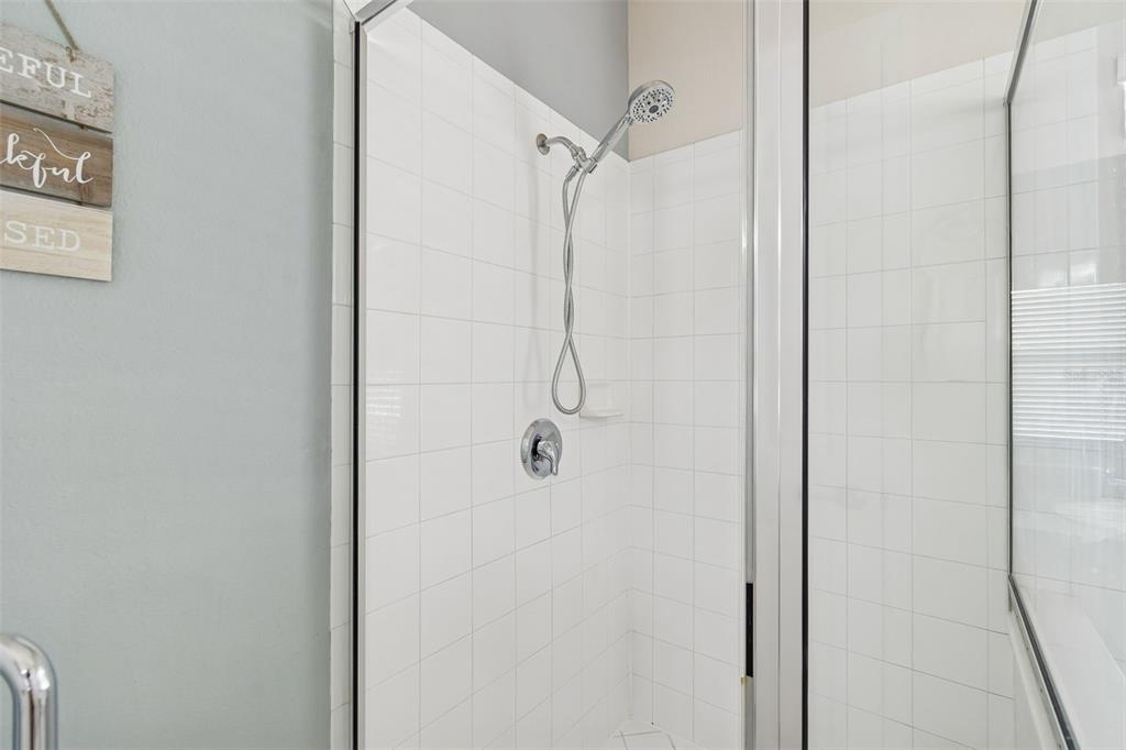 5956 Desert Peace Avenue Land O' Lakes, FL 34639 - Photo 37 of 79 a bathroom with a glass shower door