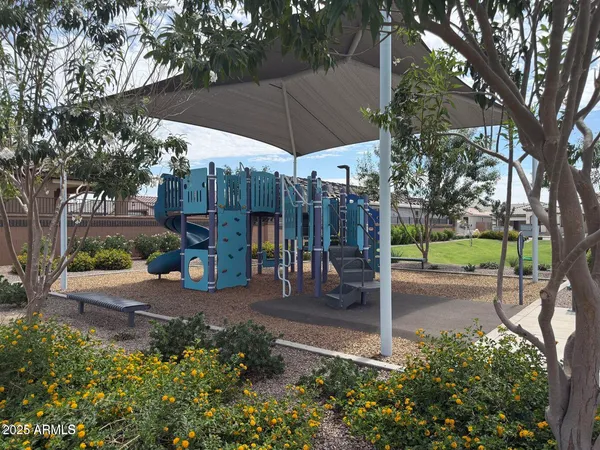 an outdoor space with seating space