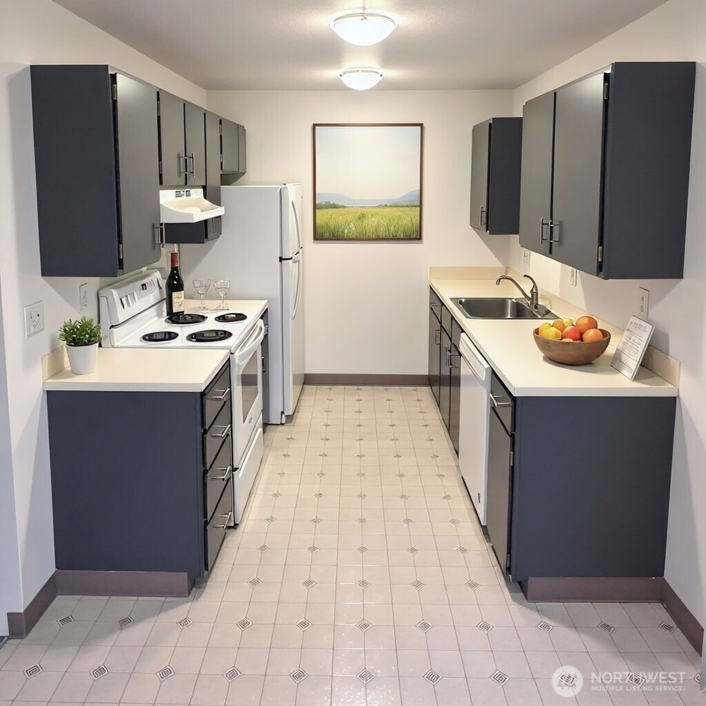 8854 Interlake Avenue North Seattle, WA 98103 - Photo 10 of 23 a kitchen with a sink and a refrigerator