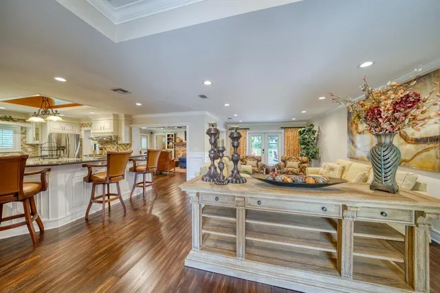 a view of a living room and dining room