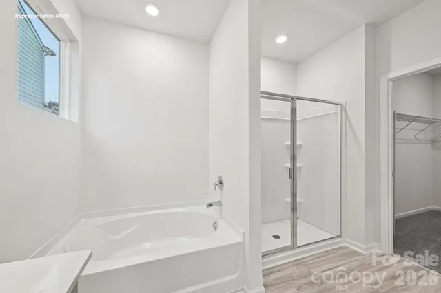 a bathroom with a bathtub and a shower