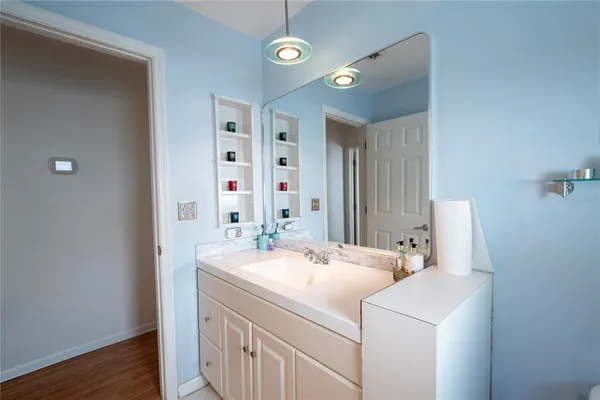 an aerial view of a house with swimming pool