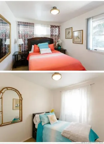 a bedroom with a bed and window