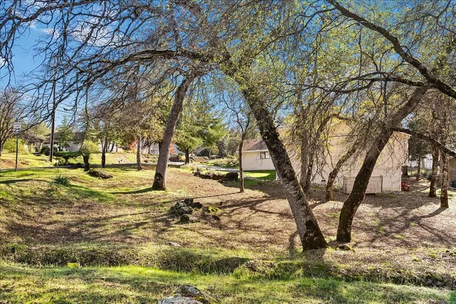 a front view of house with yard and trees around
