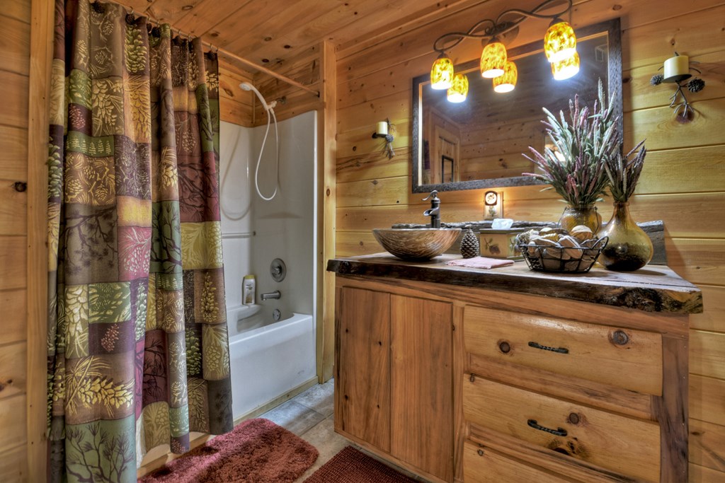 91 Dream Cove Road Cherry Log, GA 30522 - Photo 57 of 83 a bathroom with a sink a mirror and a shower