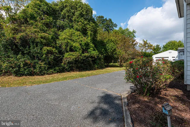 a view of a swimming pool with deck and garden