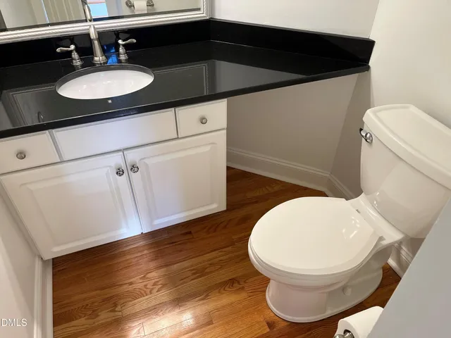 a bathroom with a sink mirror vanity and toilet