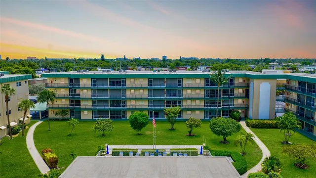 a view of a big yard next to a building