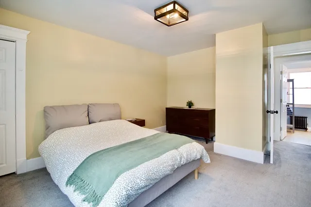 a bedroom with a bed and a cabinets