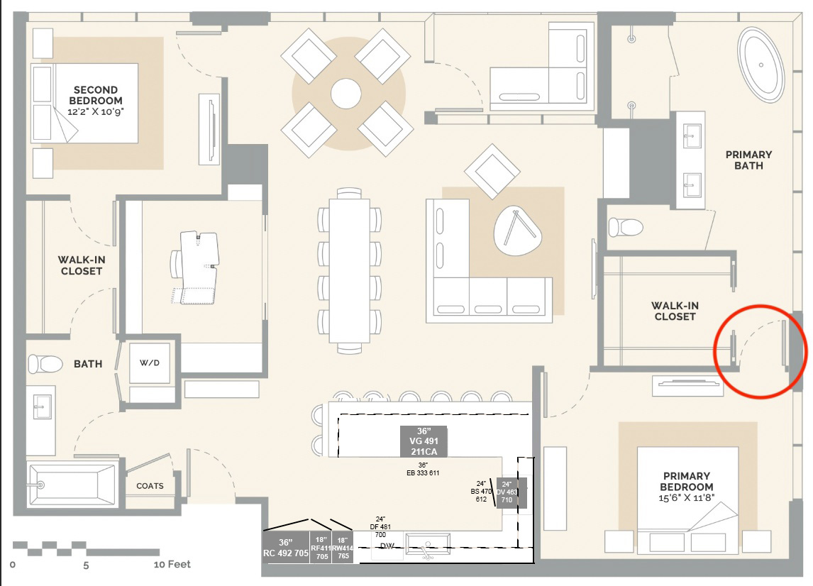 313 West 17th Street, Unit 1104 Austin, TX 78701 - Photo 35 of 40 Early conceptual sketch of custom kitchen featuring 2 bedrooms plus den, 2 bathrooms and an open living and dining layout. Highlights include a custom penthouse-inspired kitchen by Rhode Partners with a full Gaggenau® suite, upgraded herringbone wood floors and wired motorized blackout shades. Enjoy sweeping Downtown, Hill Country and UT views, along with Penthouse Parking on Level 2 and Penthouse Storage with custom Elfa® shelving. Priced $295K to $395K less than the last two remaining developer D1s. Den not enclsoed but can be enclosed post closing.