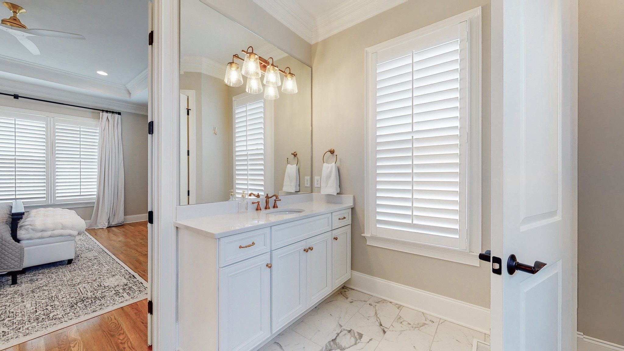 601 Rieves Circle Franklin, TN 37064 - Photo 21 of 37 a spacious bathroom with a granite countertop sink a mirror and a bathtub