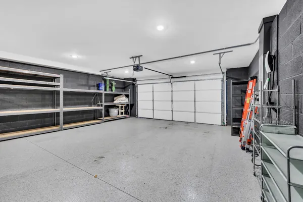 a view of a garage with furniture