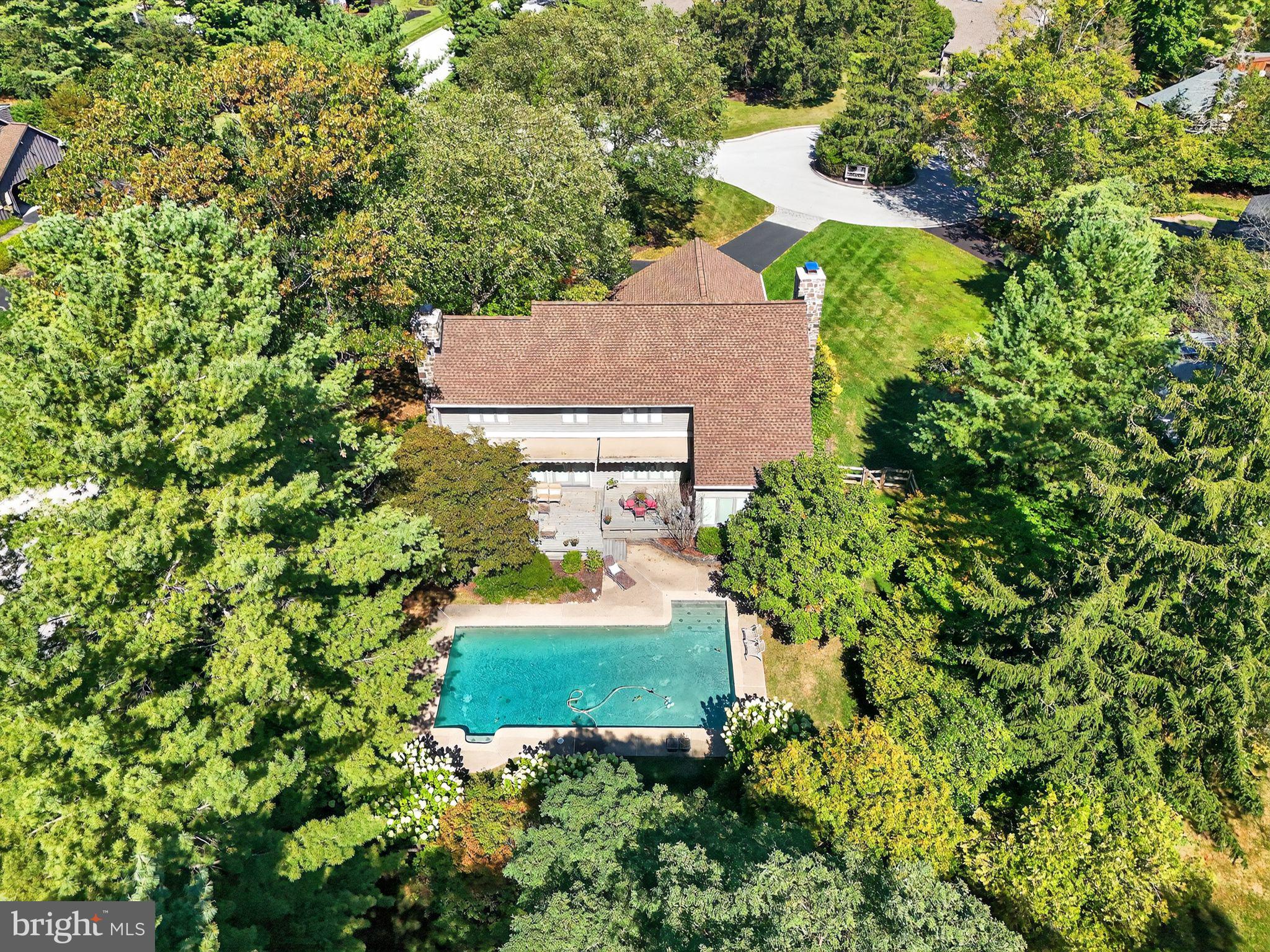 1 Fox Pond Place Spring House, PA 19477 - Photo 51 of 56 an aerial view of a house with yard swimming pool and outdoor seating