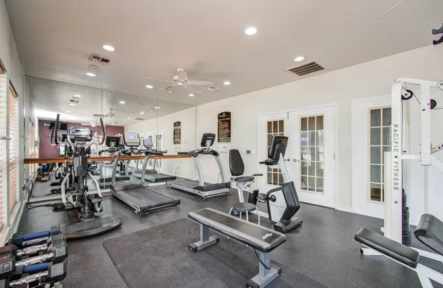 a view of a room with gym equipment