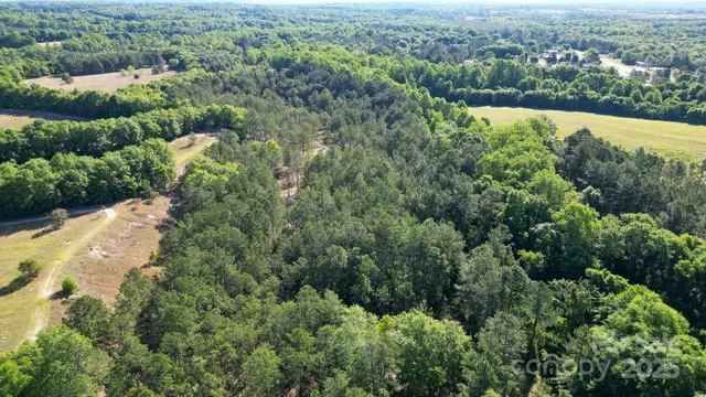 an aerial view of residential house with outdoor space and trees all around