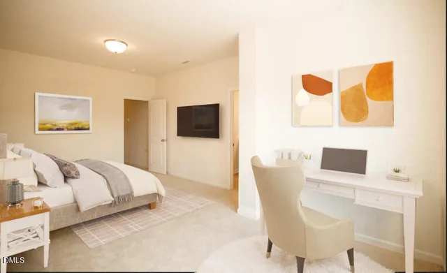 a bedroom with a bed and a chair