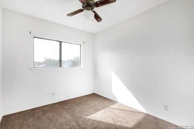 a view of backyard with a garden and trees