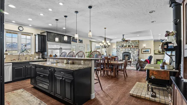 a kitchen with lots of counter top space