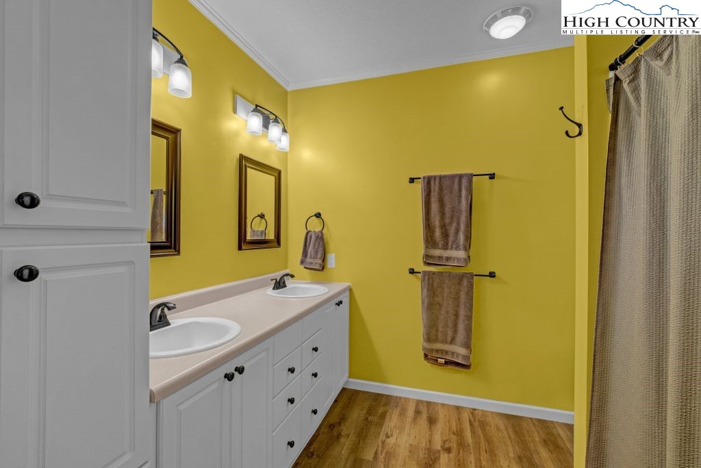 61 Snowbird Lane Linville, NC 28657 - Photo 7 of 19 a bathroom with a sink a mirror and a shower