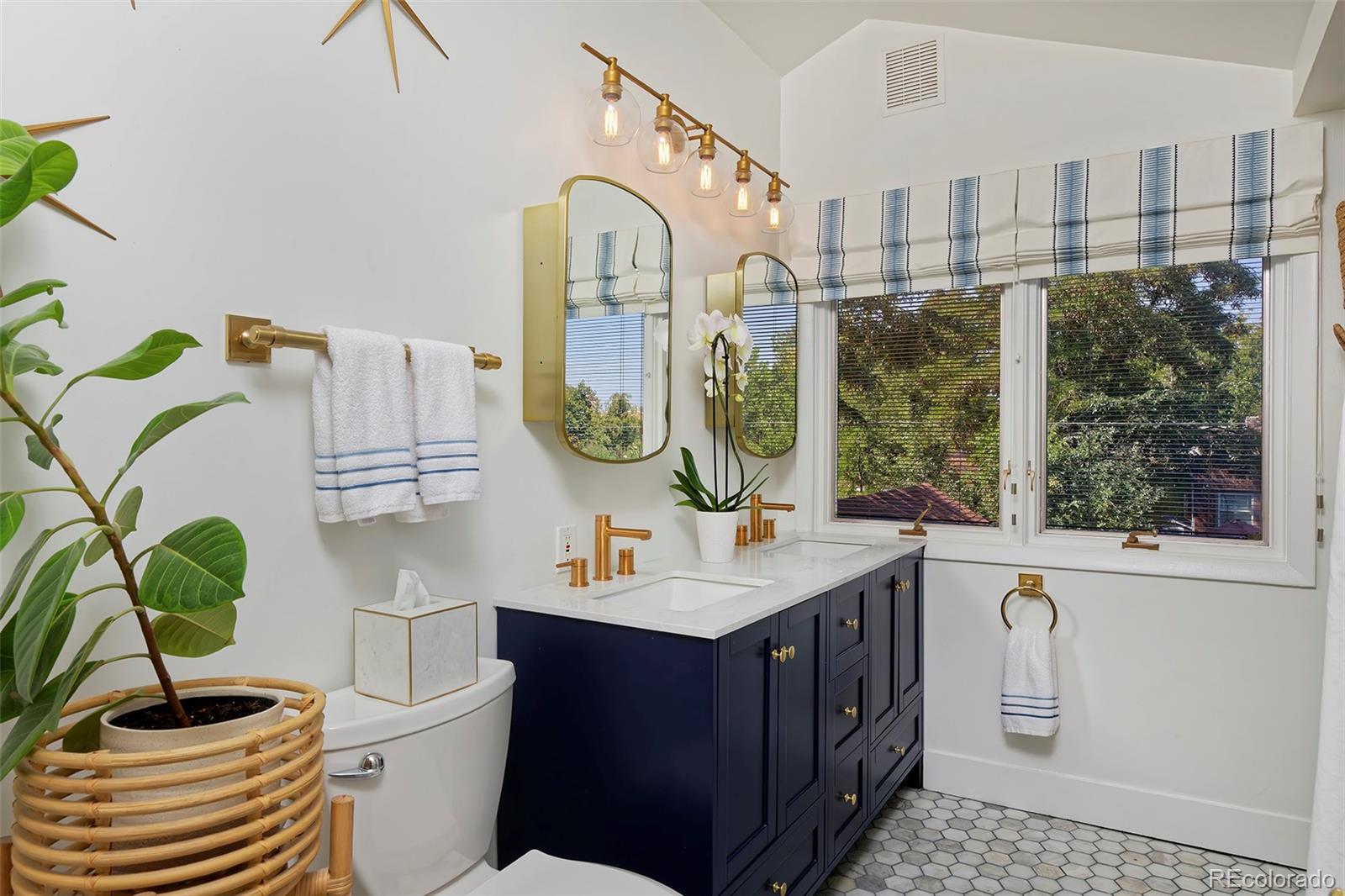 2591 Ash Street Denver, CO 80207 - Photo 32 of 48 a bathroom with a sink a mirror and a potted plant