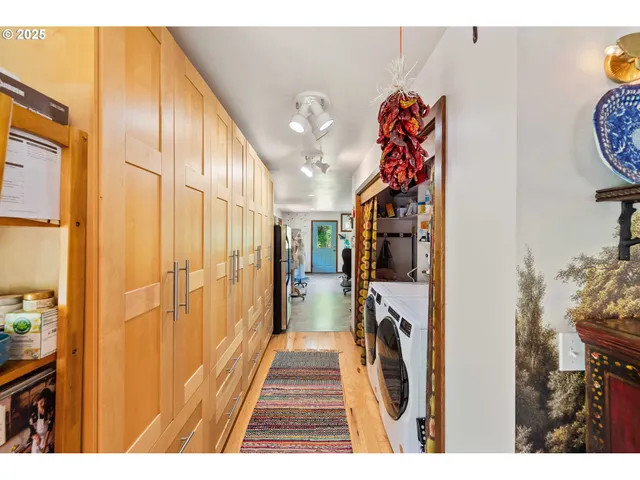 a open cabinet with garden view