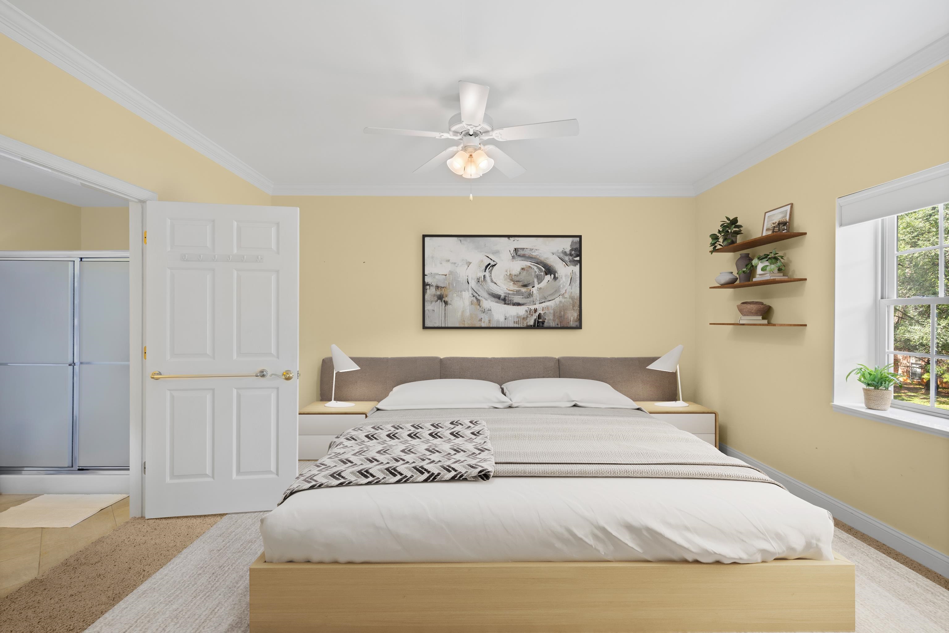 1410 North Coalter Street, Unit 202 Staunton, VA 24401 - Photo 27 of 52 a bedroom with a large bed and a chandelier