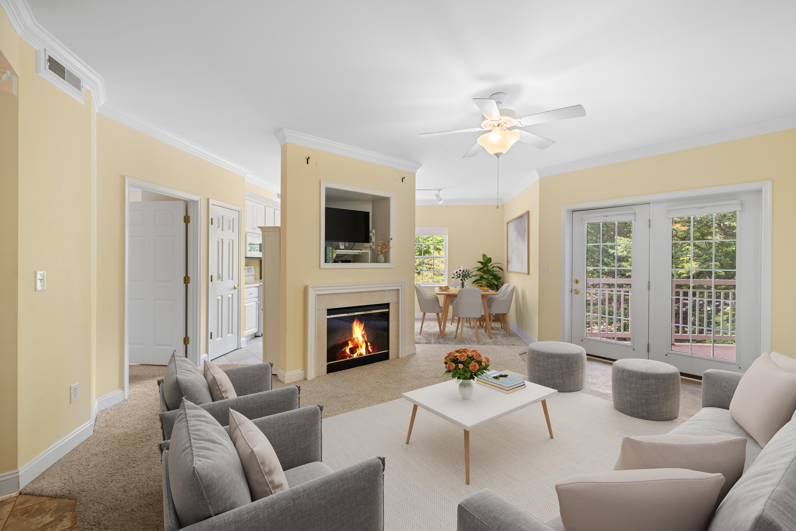 1410 North Coalter Street, Unit 202 Staunton, VA 24401 - Photo 7 of 52 a living room with furniture a fireplace and a flat screen tv