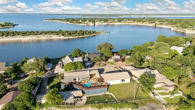 a view of a lake with a city