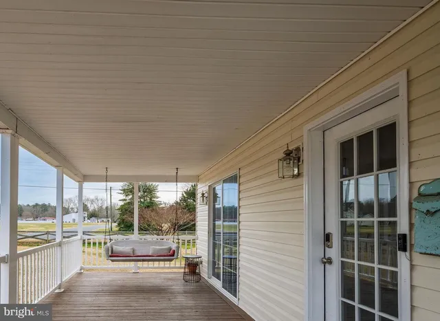 a porch with seating space