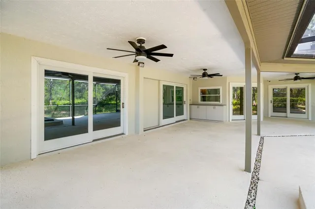 an aerial view of a house with a garden