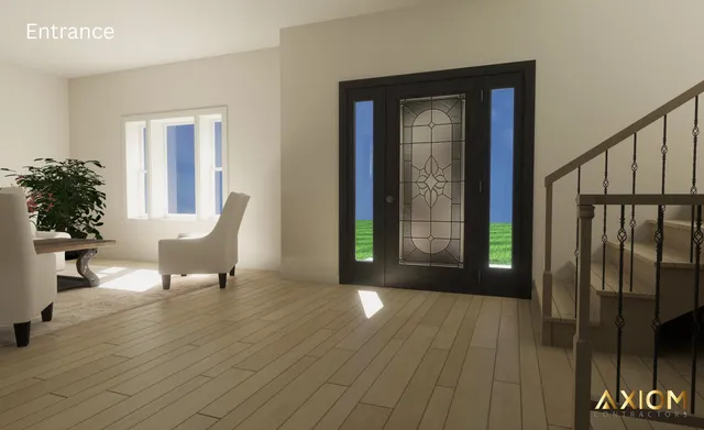 a living room with furniture and a window