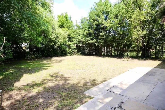 a view of yard with large trees