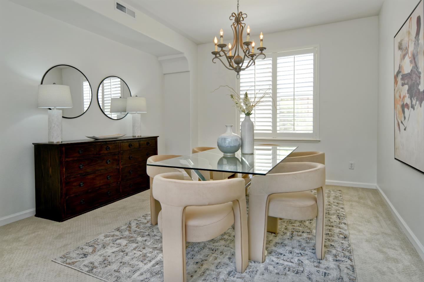 7160 Eagle Ridge Drive Gilroy, CA 95020 - Photo 9 of 80 a dining room with wooden floor a chandelier a wooden table and chairs