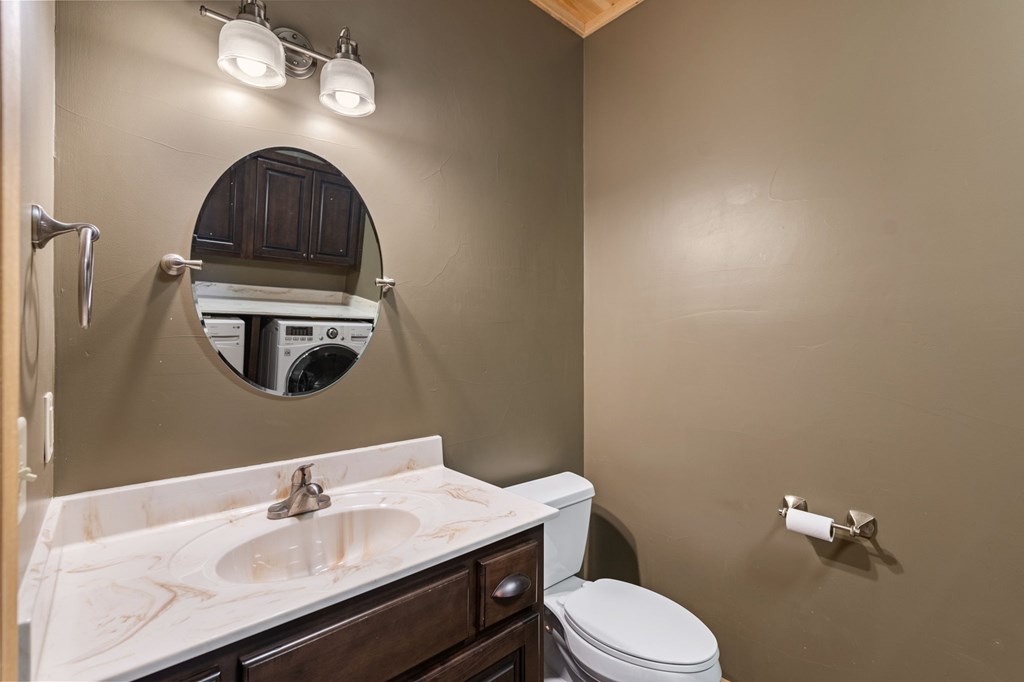 479 Big Timber Road Mineral Bluff, GA 30559 - Photo 16 of 60 a bathroom with a sink a toilet and mirror