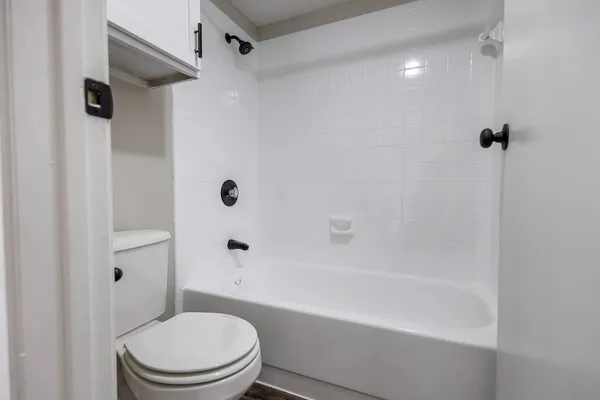 a bathroom with a toilet and a bathtub