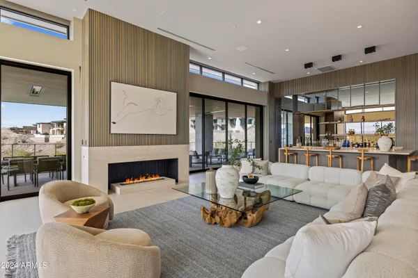 a large living room with a large window