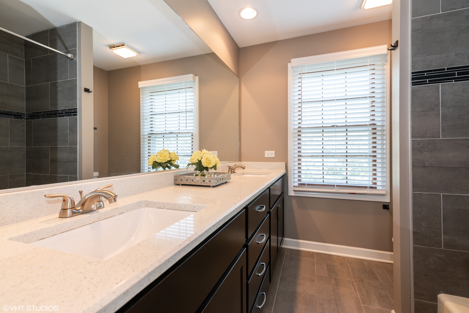 35W521 Parsons Road Dundee, IL 60102 - Photo 14 of 18 a bathroom with a granite countertop sink a mirror and a shower