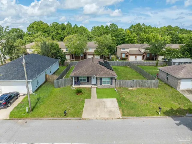 an aerial view of a house