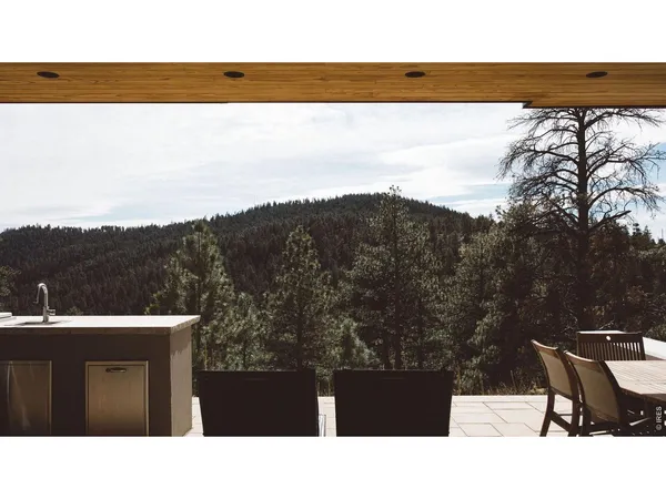 a view of a terrace with a bench